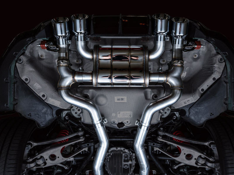 BMW M4 Performance Exhaust - AWE Tuning - SwitchPath Cat-Back, dual 3 in piping, quad 4.5 in double-walled slash-cut tips, valve-controlled with 180 Technology, 50-state emissions compliant - Chrome Silver Tips - `21-`27